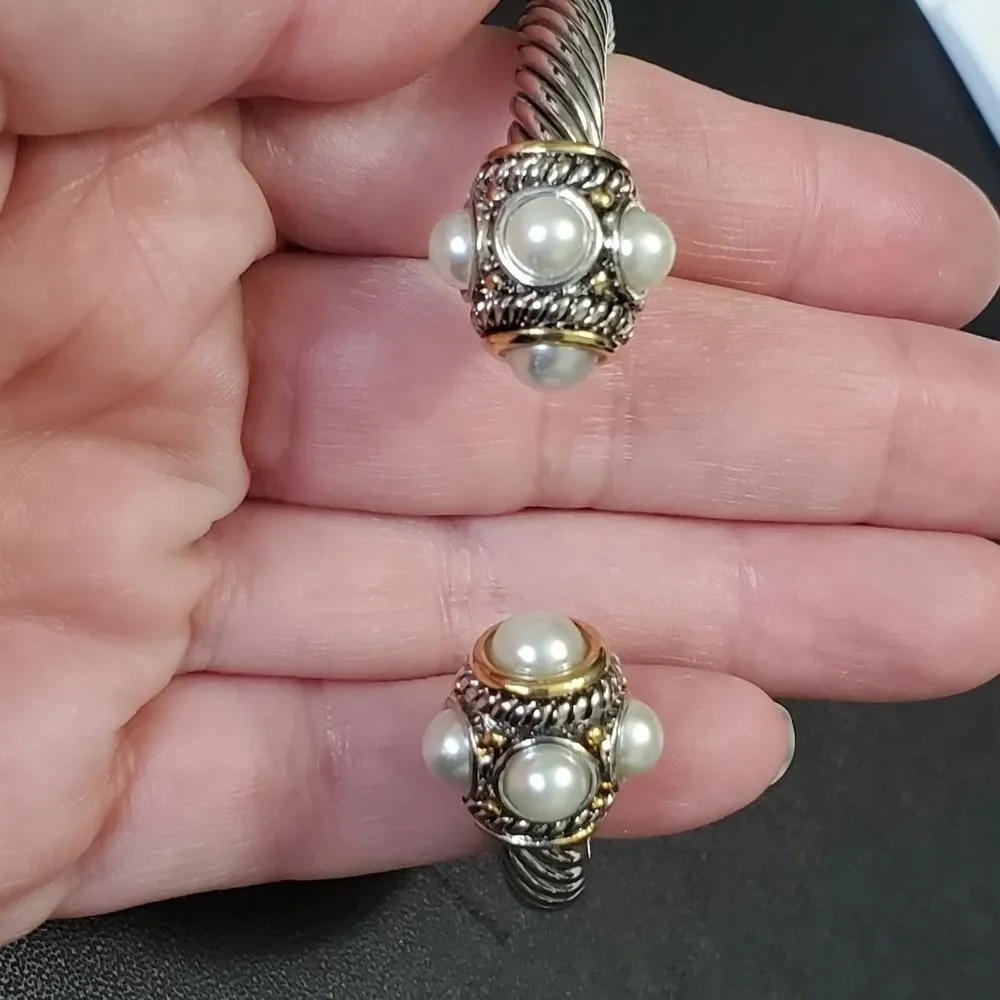 White and yellow Gold overlay freshwater pearl bracelet 7